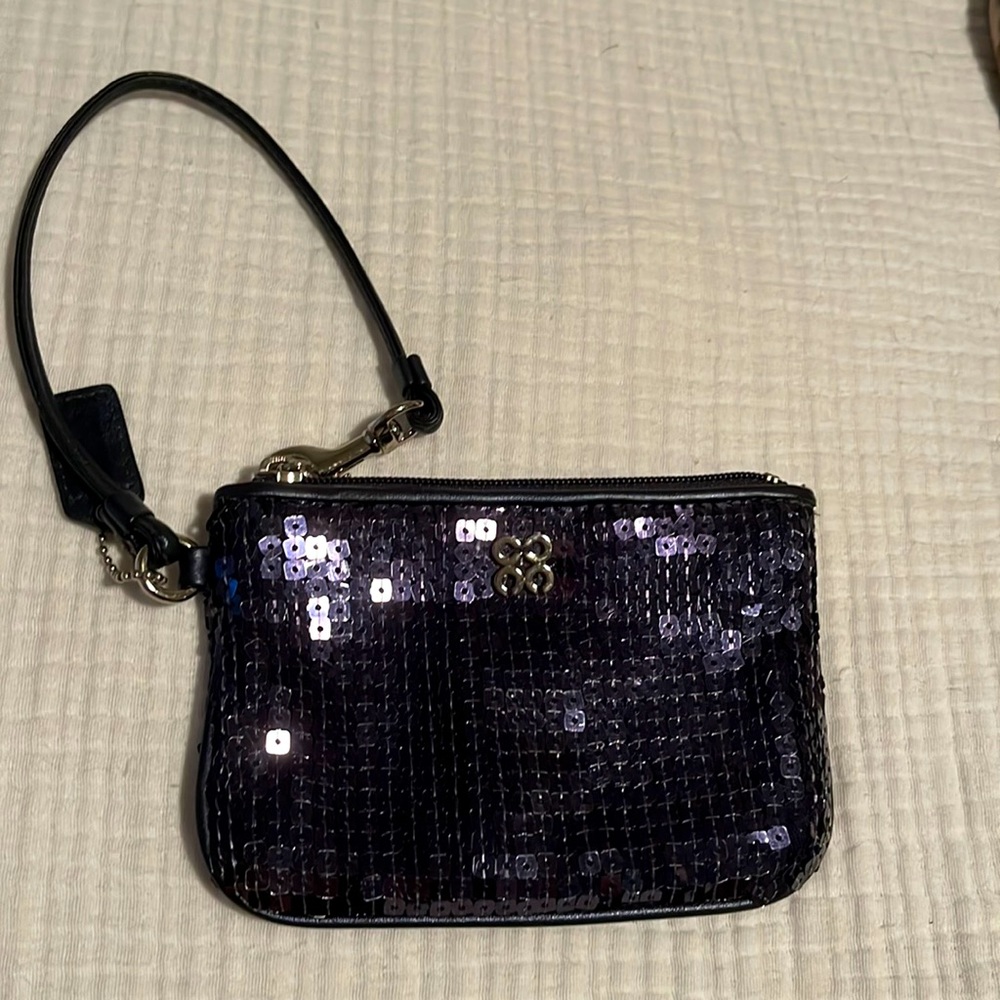 Navy Blue Sequin Coach Wristlet